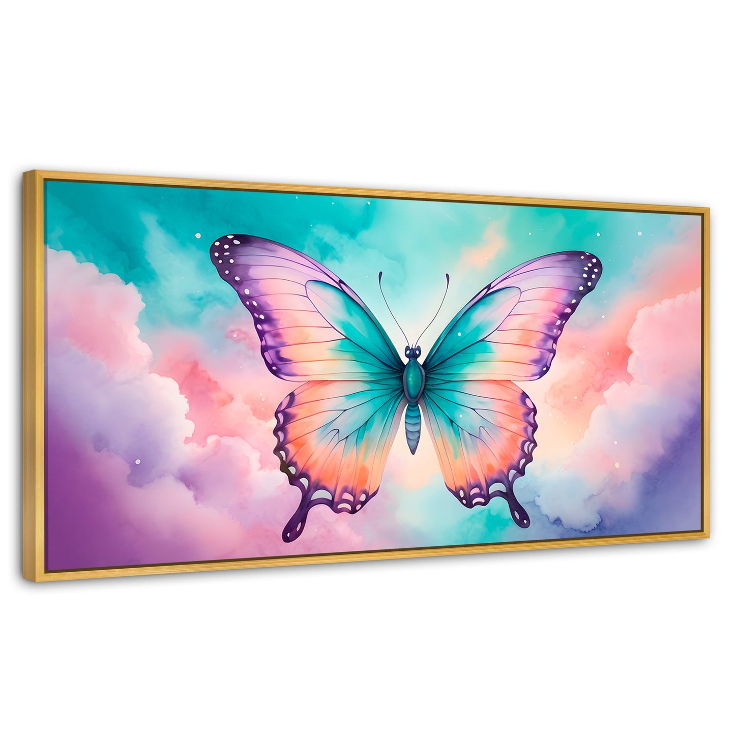 Cuadros Decorativos Canvas Revolution | Mariposa Celeste | Panoramico | Portada | Marco Madera