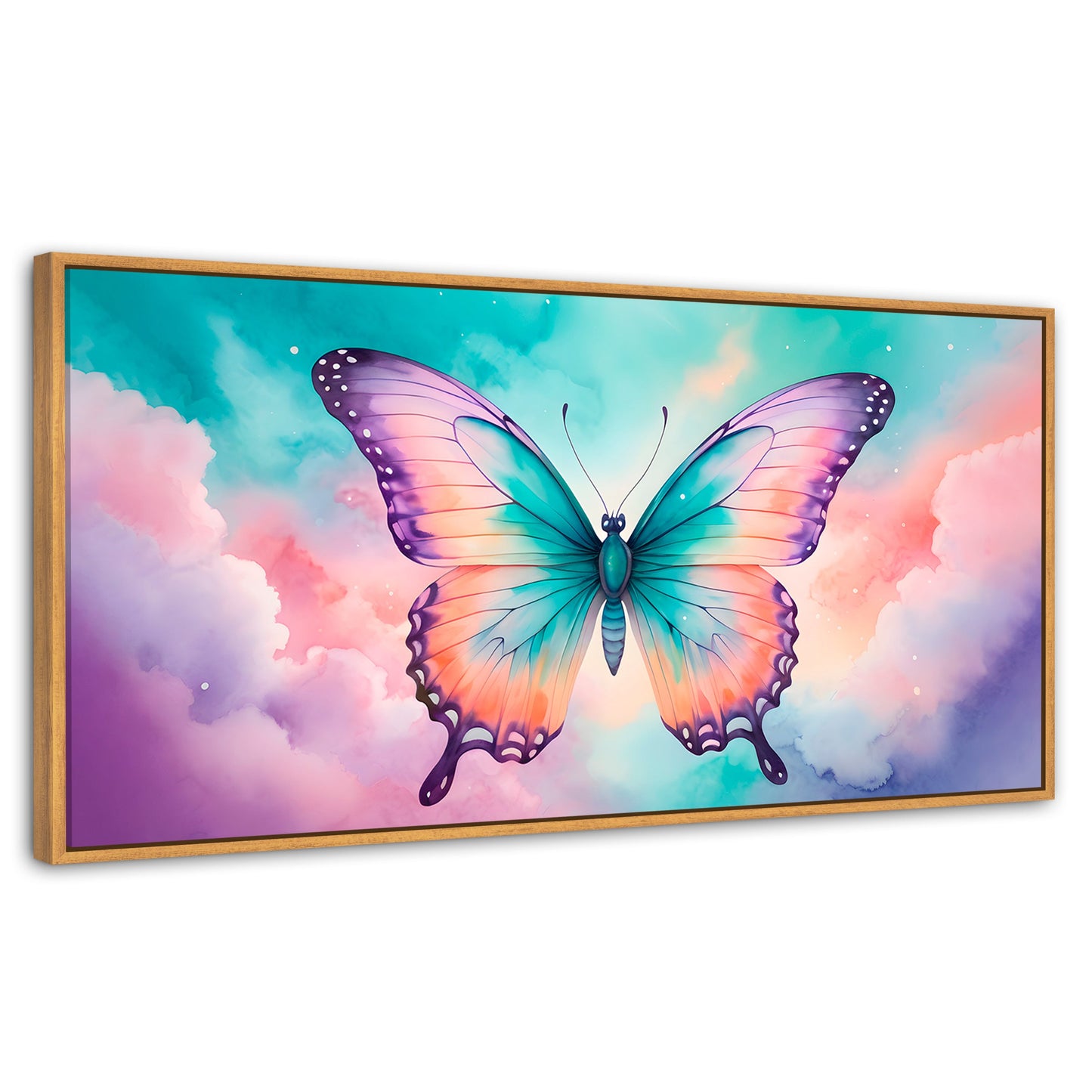 Cuadros Decorativos Canvas Revolution | Mariposa Celeste | Panoramico | Portada | Marco Negro