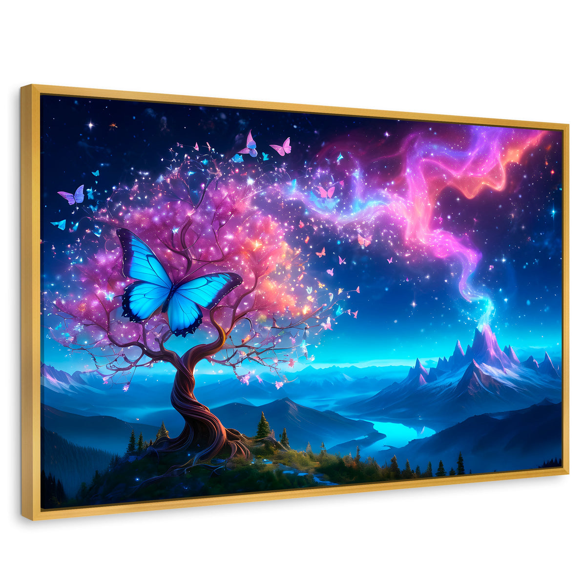 Cuadros Decorativos Canvas Revolution | Mariposa Cosmica | Rectangular | Portada | Marco Dorado