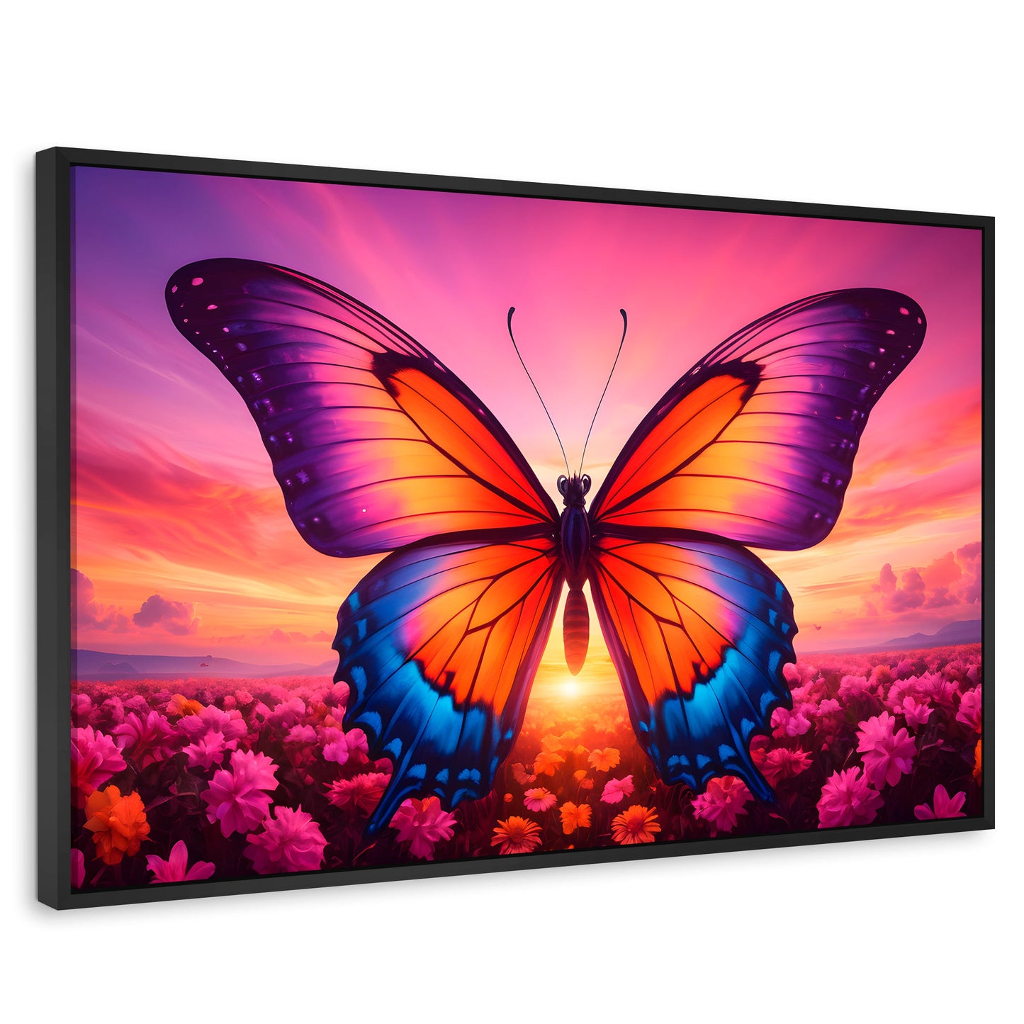 Cuadros Decorativos Canvas Revolution | Mariposa En El Alba | Rectangular | Portada | Marco Negro