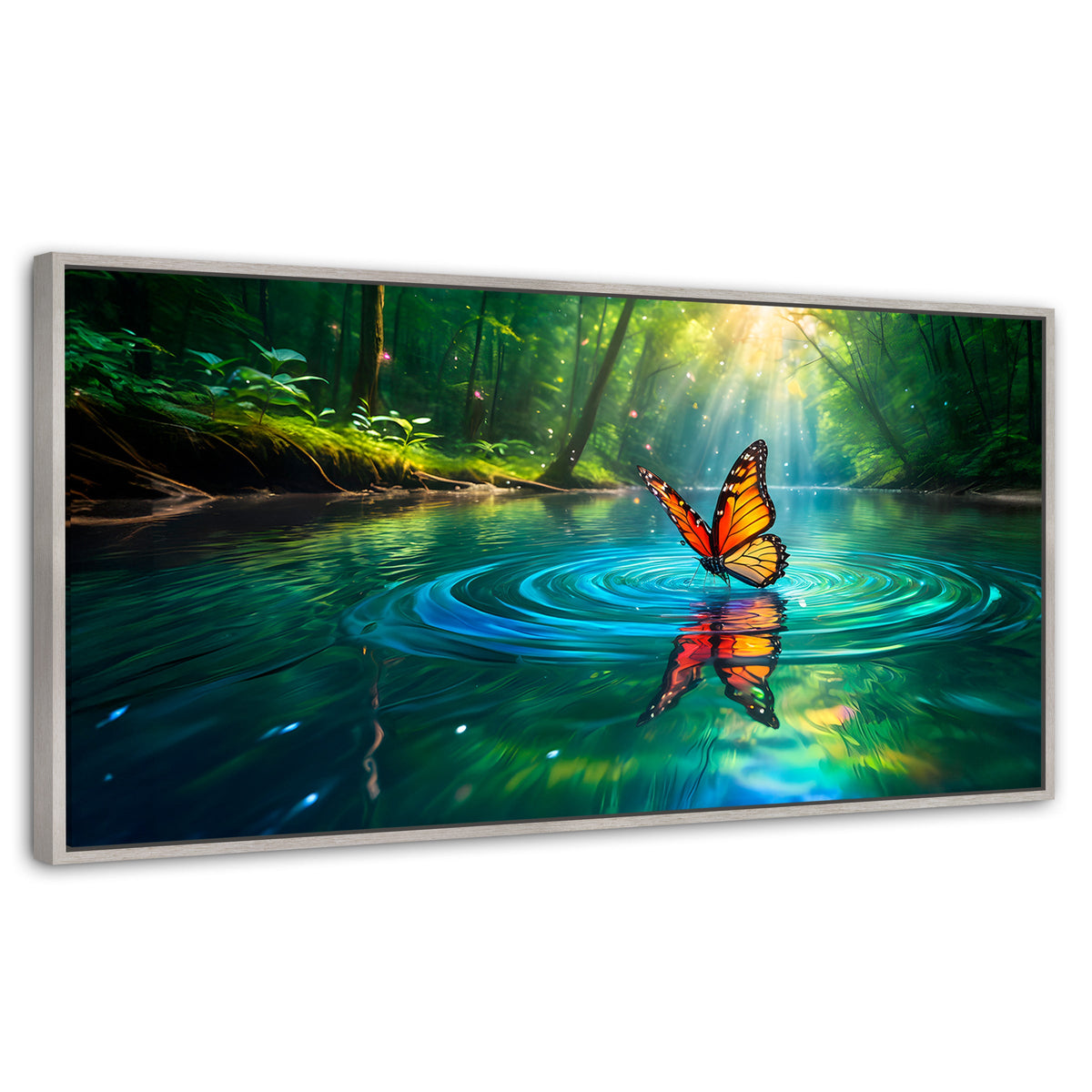 Cuadros Decorativos Canvas Revolution | Mariposa Y Agua | Panoramico | Portada | Marco Blanco