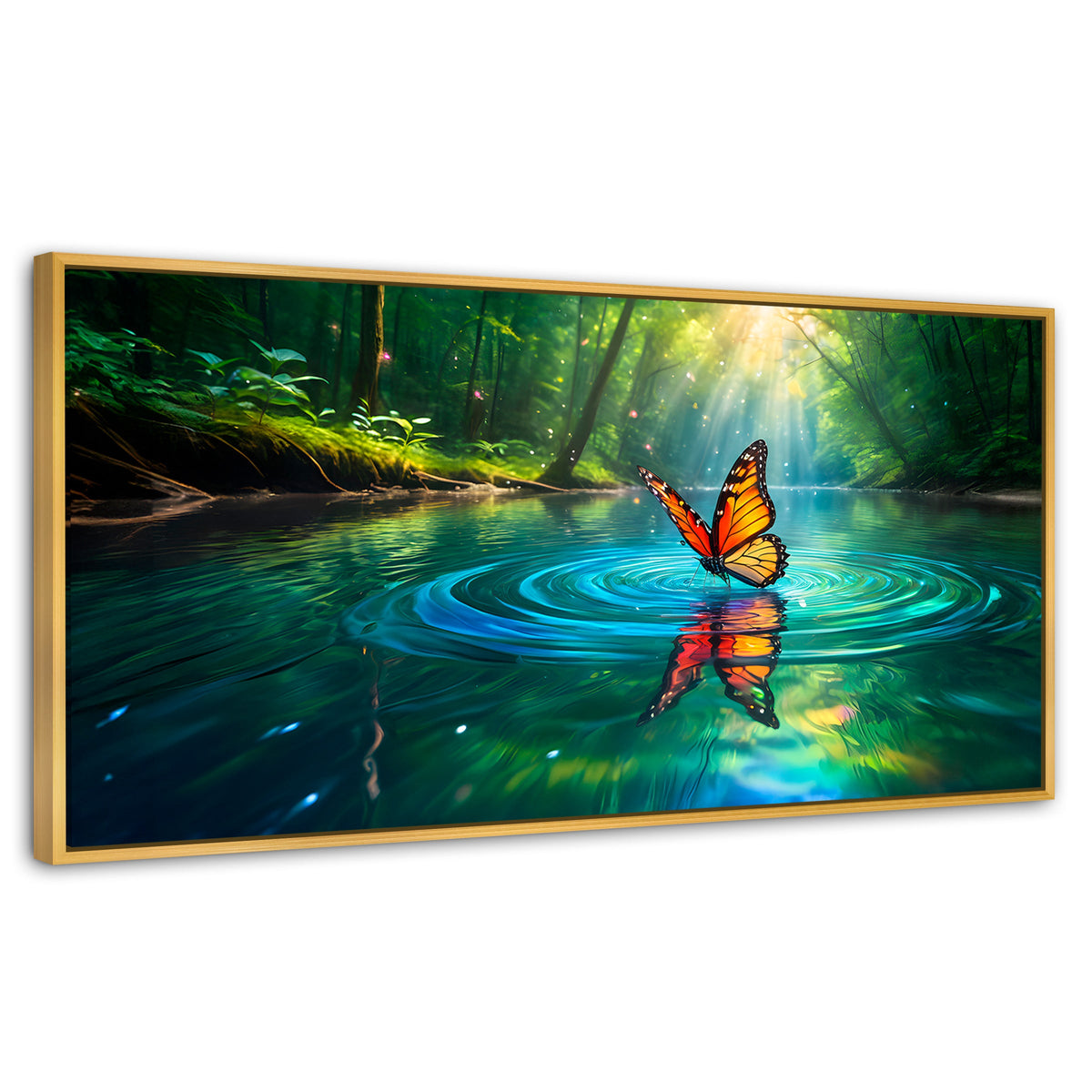 Cuadros Decorativos Canvas Revolution | Mariposa Y Agua | Panoramico | Portada | Marco Madera