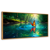 Cuadros Decorativos Canvas Revolution | Mariposa Y Agua | Panoramico | Portada | Marco Negro