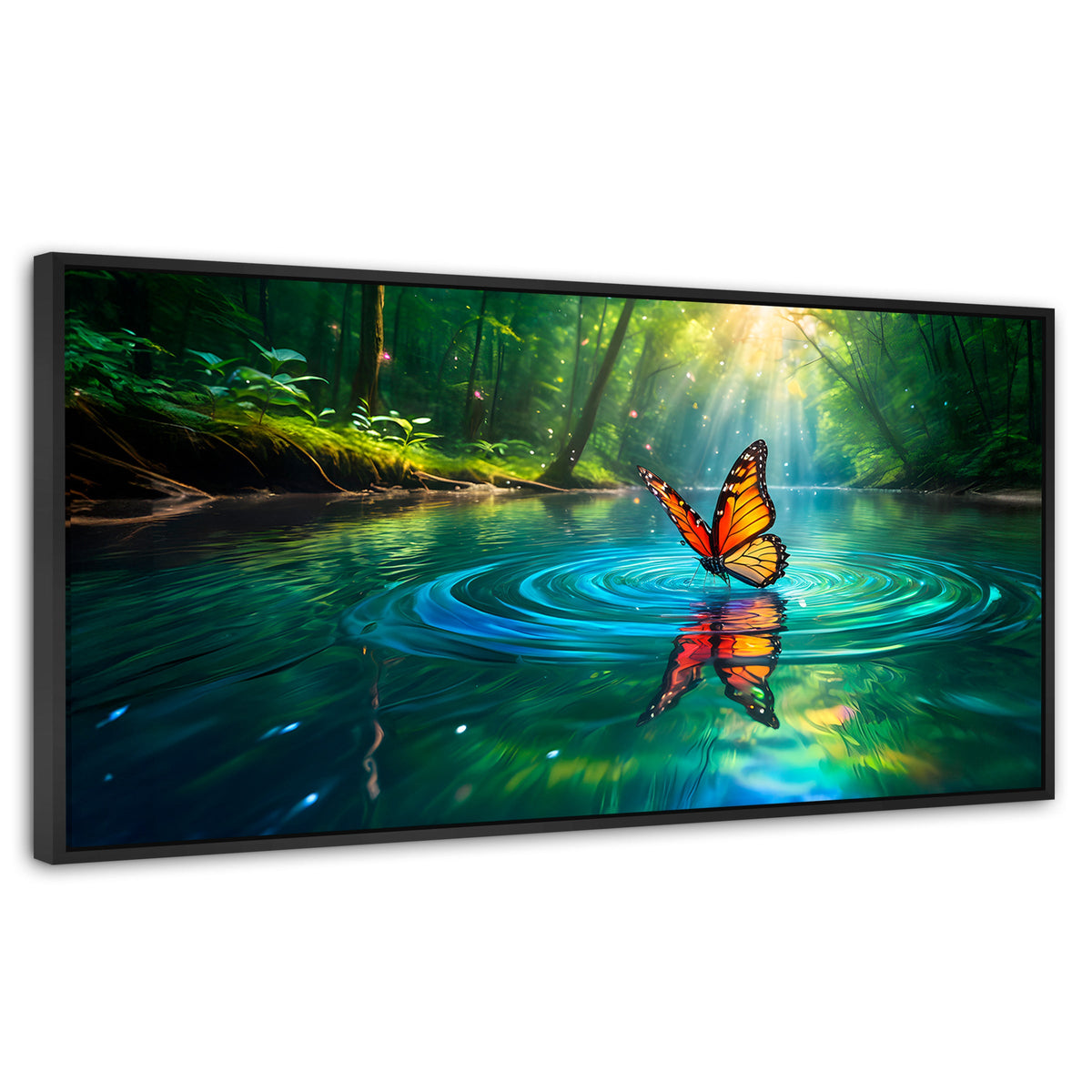 Cuadros Decorativos Canvas Revolution | Mariposa Y Agua | Panoramico | Portada | Marco Plateado
