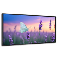 Cuadros Decorativos Canvas Revolution | Mariposa Y Lavanda | Panoramico | Portada | Marco Plateado