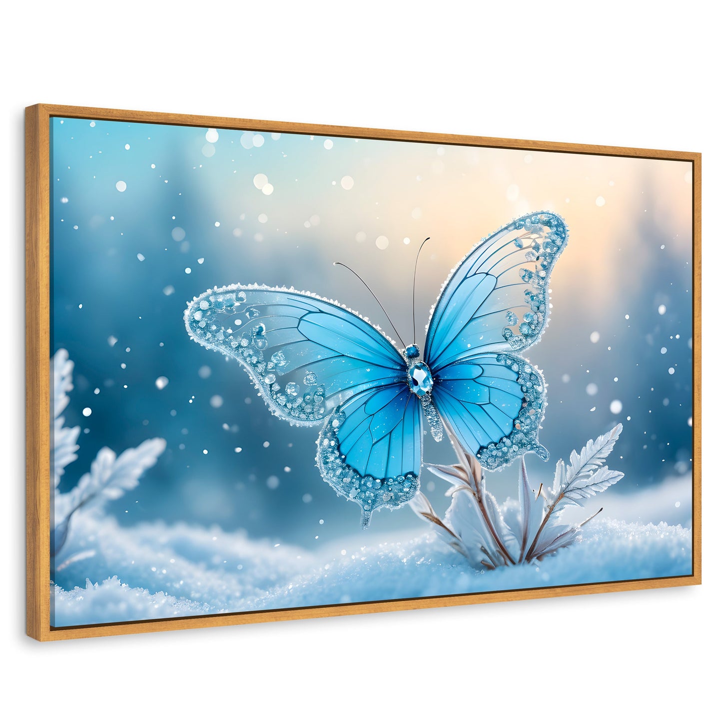 Cuadros Decorativos Canvas Revolution | Mariposa Y Nieve | Rectangular | Portada | Marco Madera