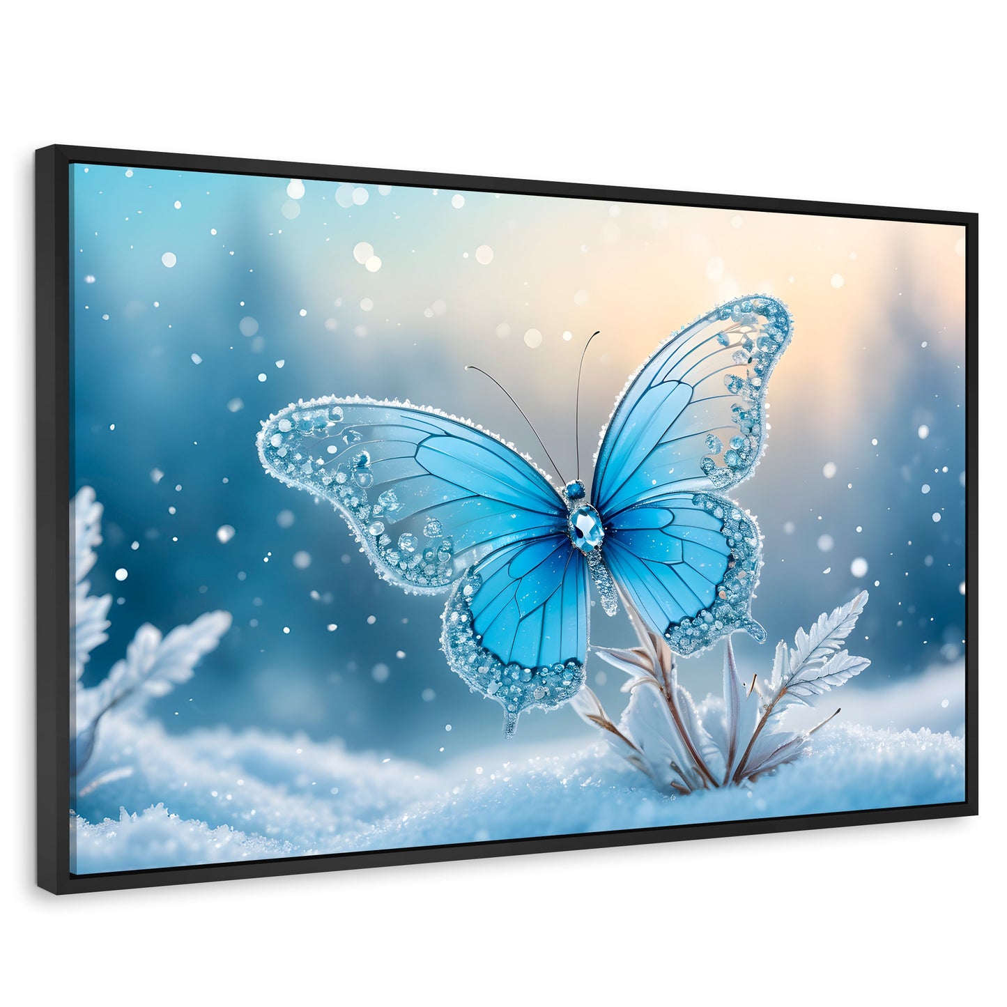 Cuadros Decorativos Canvas Revolution | Mariposa Y Nieve | Rectangular | Portada | Marco Negro