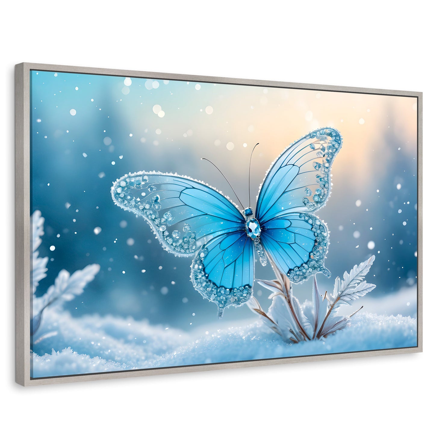 Cuadros Decorativos Canvas Revolution | Mariposa Y Nieve | Rectangular | Portada | Marco Plateado