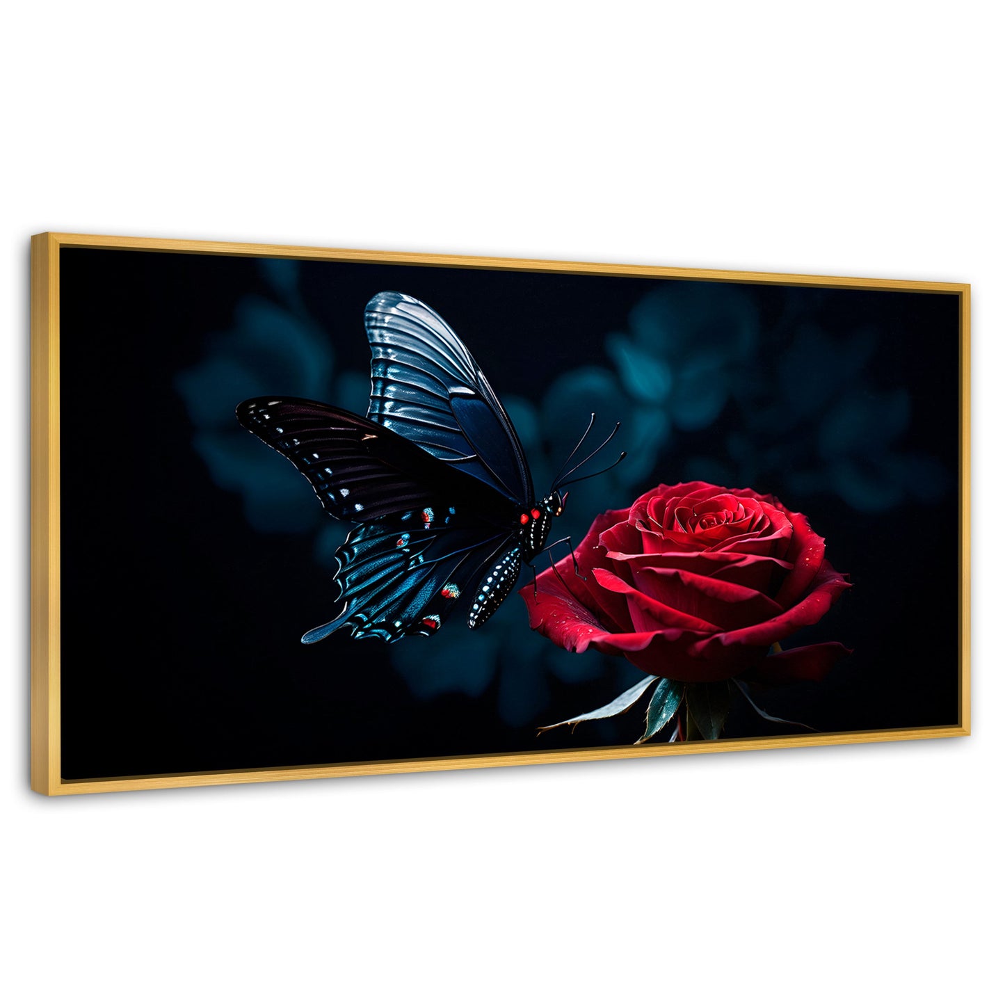 Cuadros Decorativos Canvas Revolution | Mariposa Y Rosa | Panoramico | Portada | Marco Madera
