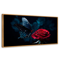 Cuadros Decorativos Canvas Revolution | Mariposa Y Rosa | Panoramico | Portada | Marco Negro