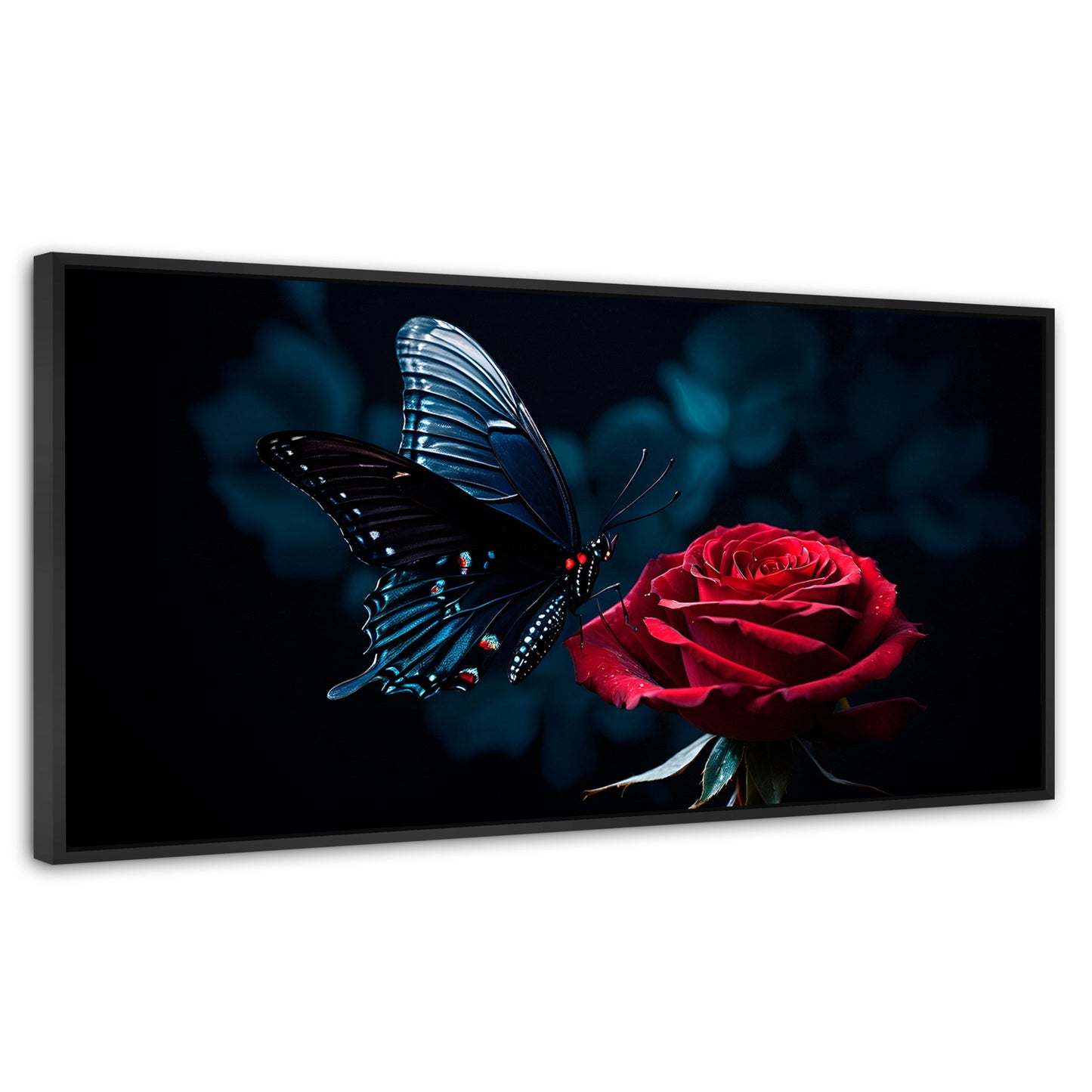 Cuadros Decorativos Canvas Revolution | Mariposa Y Rosa | Panoramico | Portada | Marco Plateado