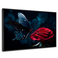 Cuadros Decorativos Canvas Revolution | Mariposa Y Rosa | Rectangular | Portada | Marco Negro