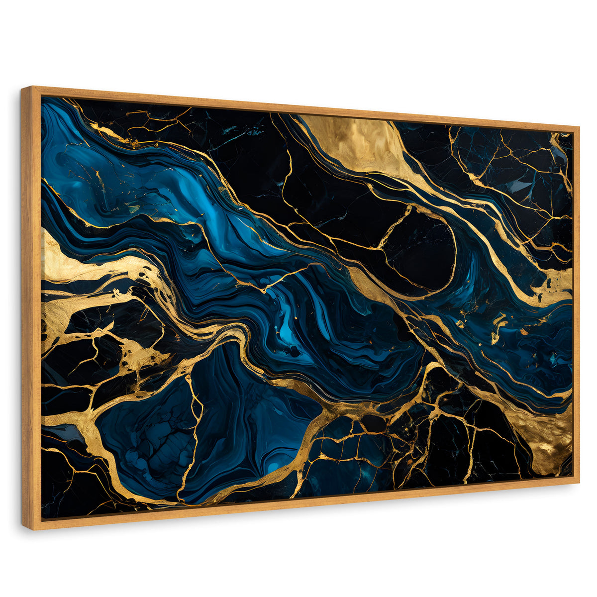 Cuadros Decorativos Canvas Revolution | Marmol Azul Oro | Rectangular | Portada | Marco Madera