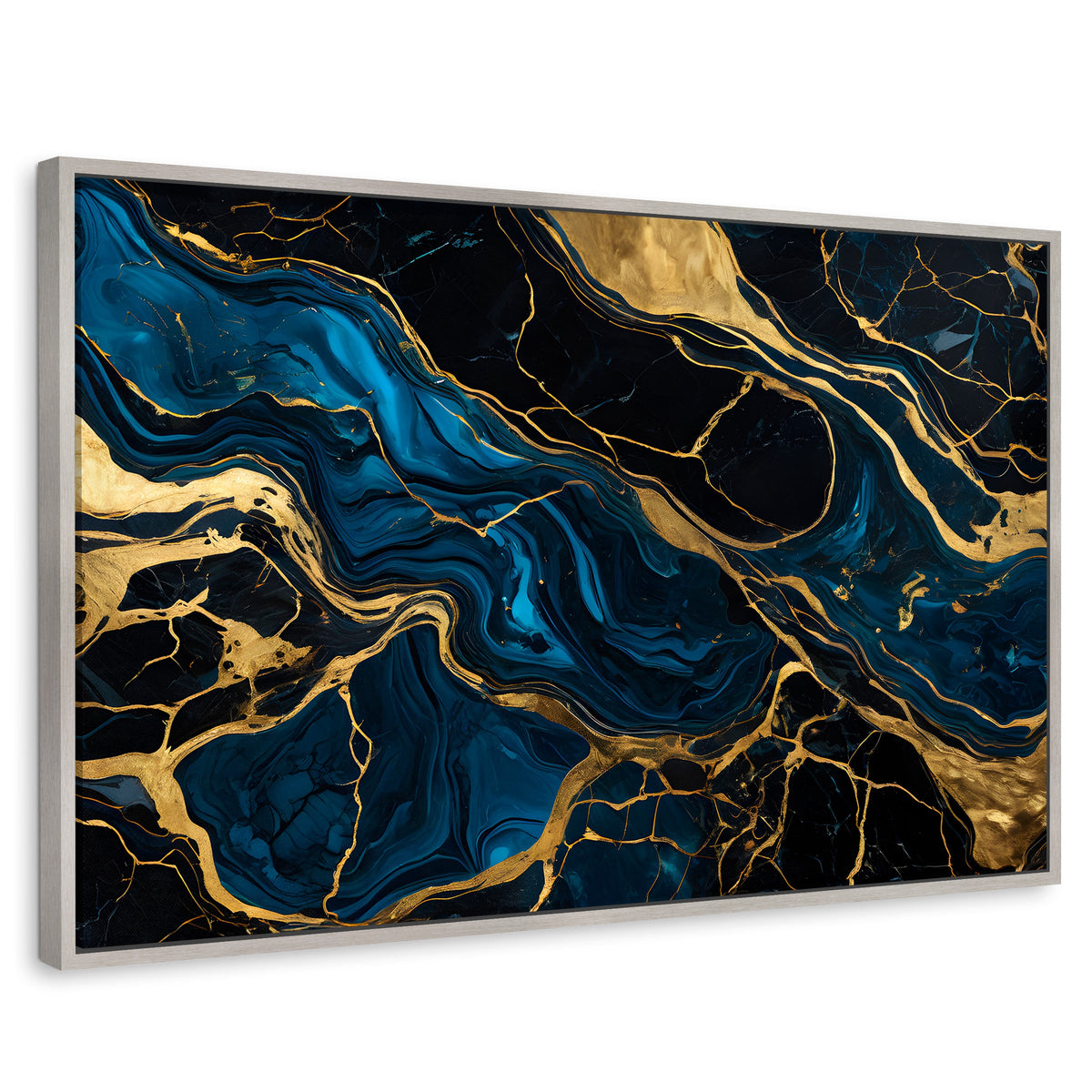 Cuadros Decorativos Canvas Revolution | Marmol Azul Oro | Rectangular | Portada | Marco Plateado