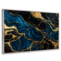 Cuadros Decorativos Canvas Revolution | Marmol Azul Oro | Rectangular | Portada | Marco Plateado