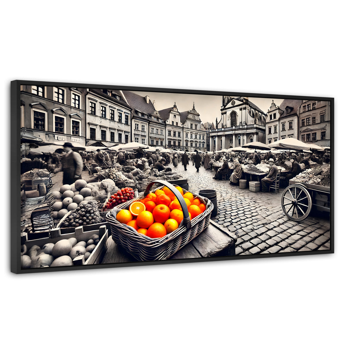 Cuadros Decorativos Canvas Revolution | Mercado Naranja | Panoramico | Portada | Marco Plateado