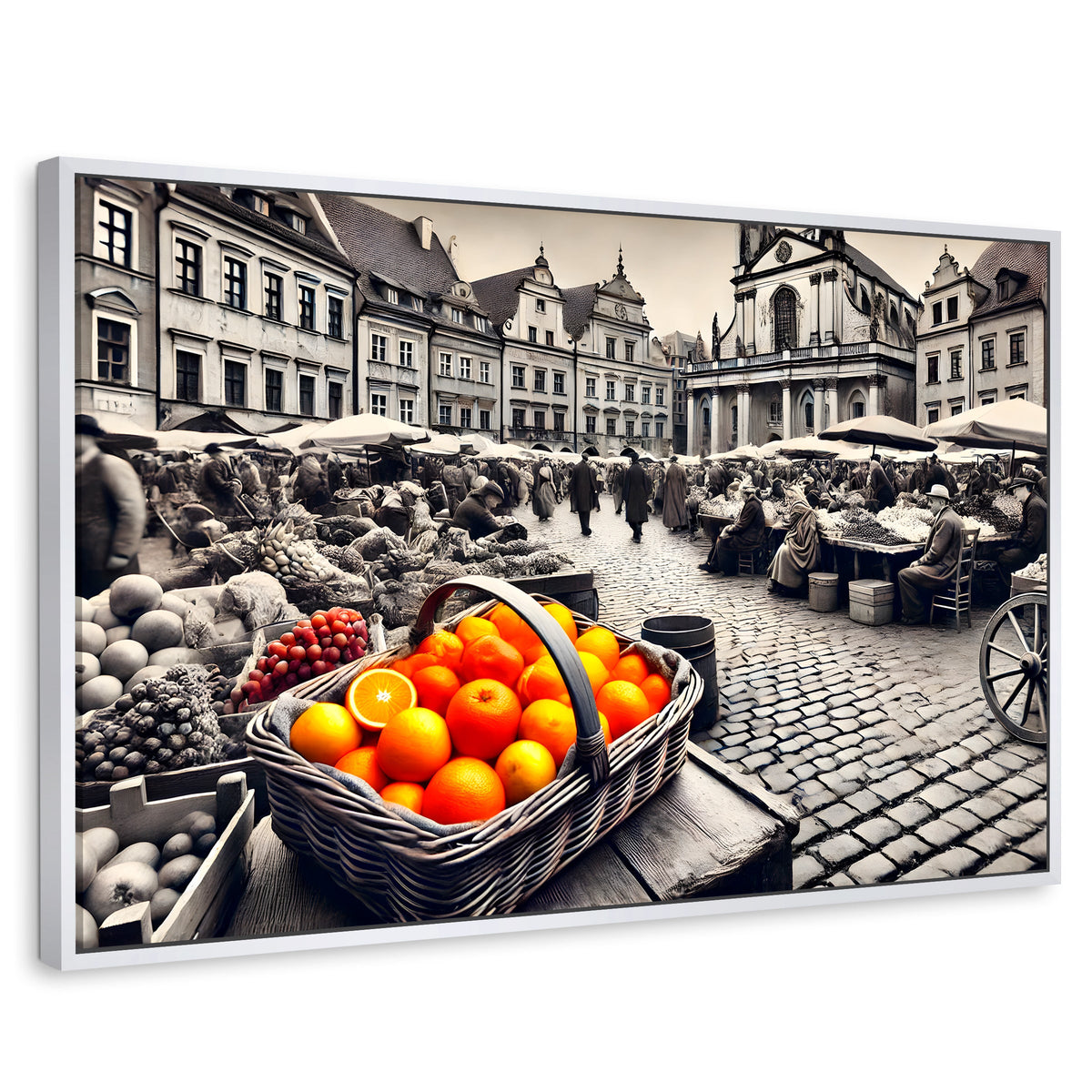 Cuadros Decorativos Canvas Revolution | Mercado Naranja | Rectangular | Portada | Marco Blanco