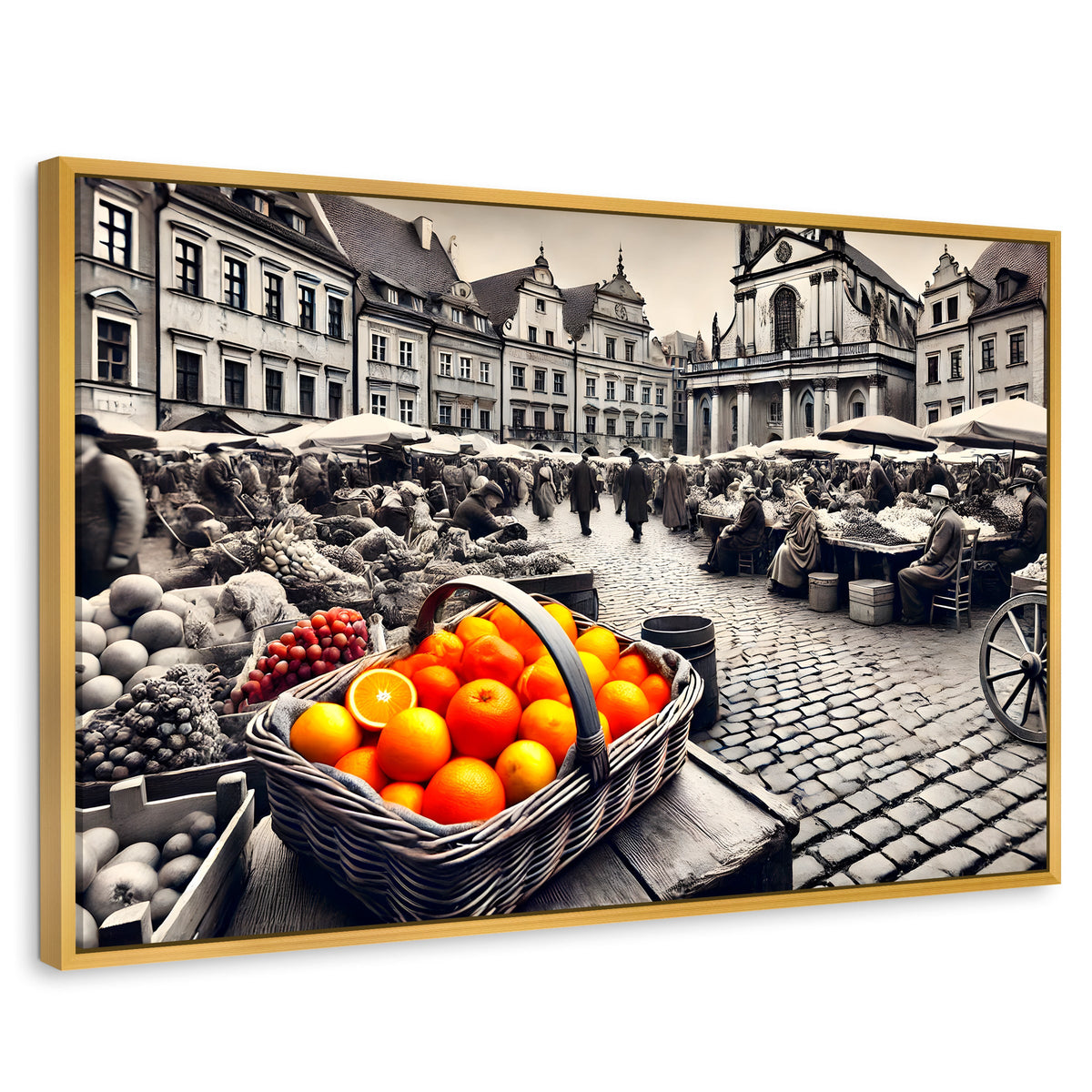 Cuadros Decorativos Canvas Revolution | Mercado Naranja | Rectangular | Portada | Marco Dorado