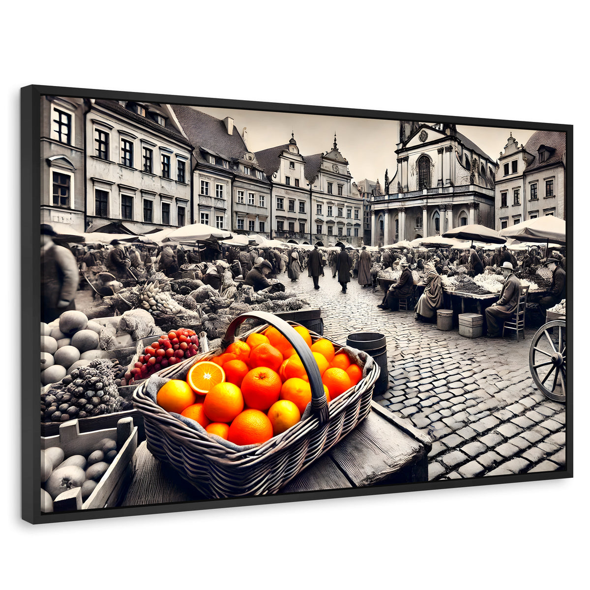 Cuadros Decorativos Canvas Revolution | Mercado Naranja | Rectangular | Portada | Marco Negro