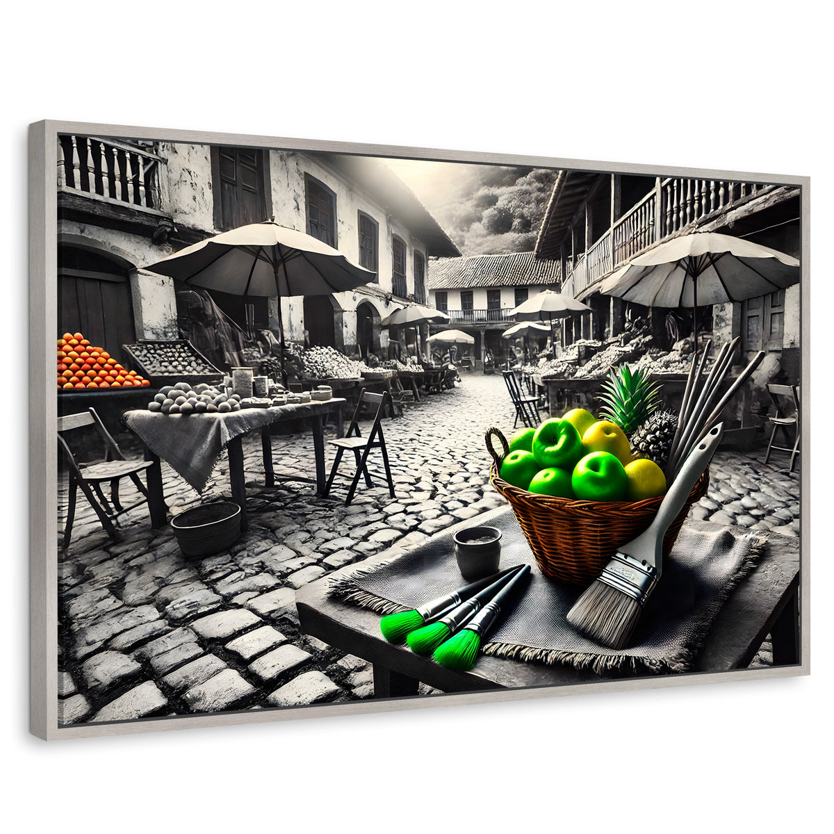 Cuadros Decorativos Canvas Revolution | Mercado Natural | Rectangular | Portada | Marco Plateado