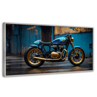 Cuadros Decorativos Canvas Revolution | Motocicleta Azul | Panoramico | Portada | Marco Blanco