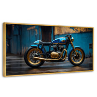 Cuadros Decorativos Canvas Revolution | Motocicleta Azul | Panoramico | Portada | Marco Madera