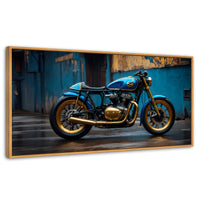 Cuadros Decorativos Canvas Revolution | Motocicleta Azul | Panoramico | Portada | Marco Negro