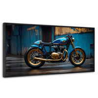 Cuadros Decorativos Canvas Revolution | Motocicleta Azul | Panoramico | Portada | Marco Plateado