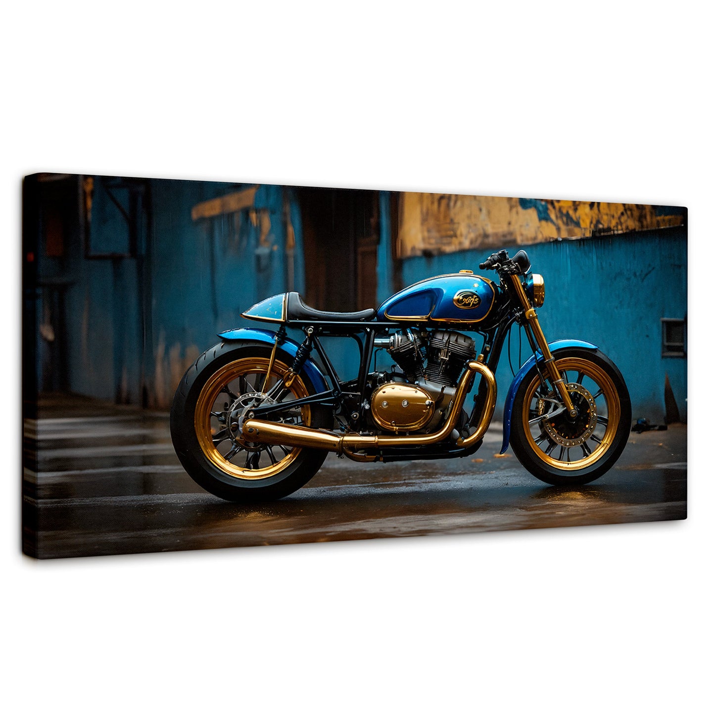 Cuadros Decorativos Canvas Revolution | Motocicleta Azul | Panoramico | Portada | Marco SinMarco
