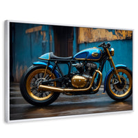 Cuadros Decorativos Canvas Revolution | Motocicleta Azul | Rectangular | Portada | Marco Blanco