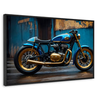 Cuadros Decorativos Canvas Revolution | Motocicleta Azul | Rectangular | Portada | Marco Negro
