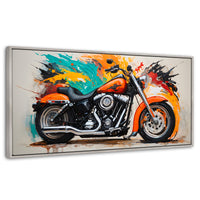 Cuadros Decorativos Canvas Revolution | Motocicleta Clasica | Panoramico | Portada | Marco Plateado