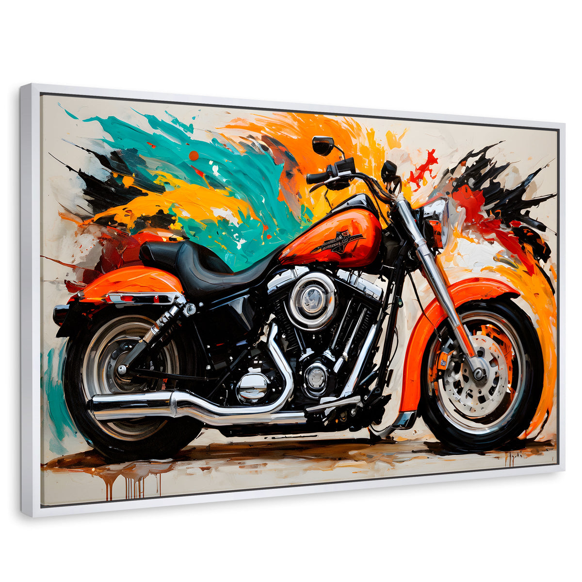 Cuadros Decorativos Canvas Revolution | Motocicleta Clasica | Rectangular | Portada | Marco Blanco