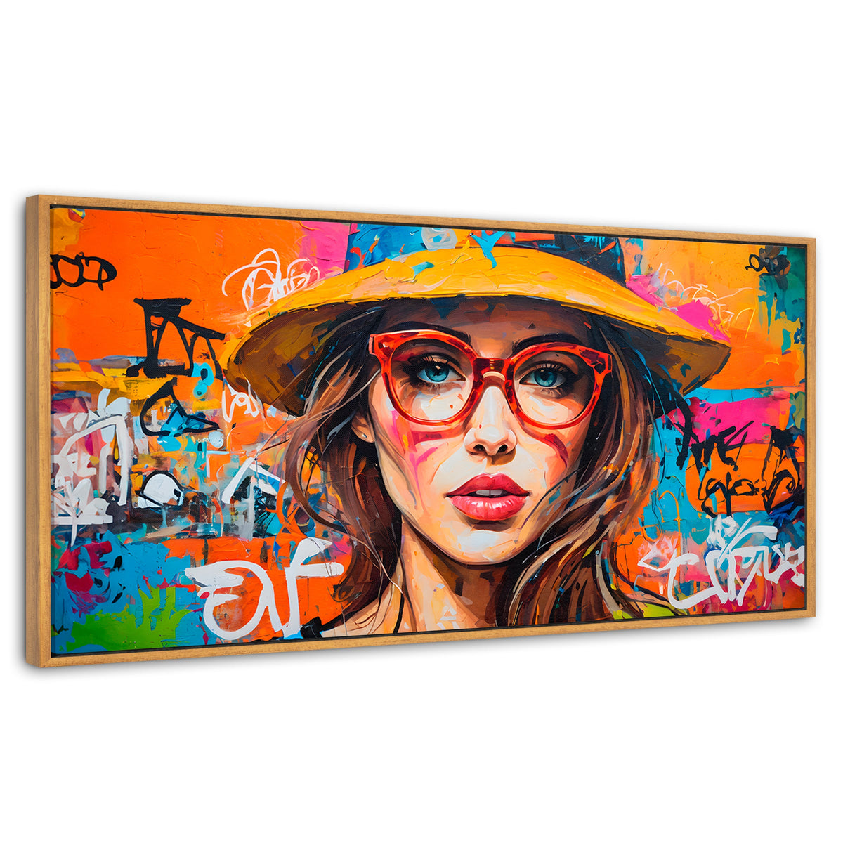 Cuadros Decorativos Canvas Revolution | Mujer Con Gafas | Panoramico | Portada | Marco Madera