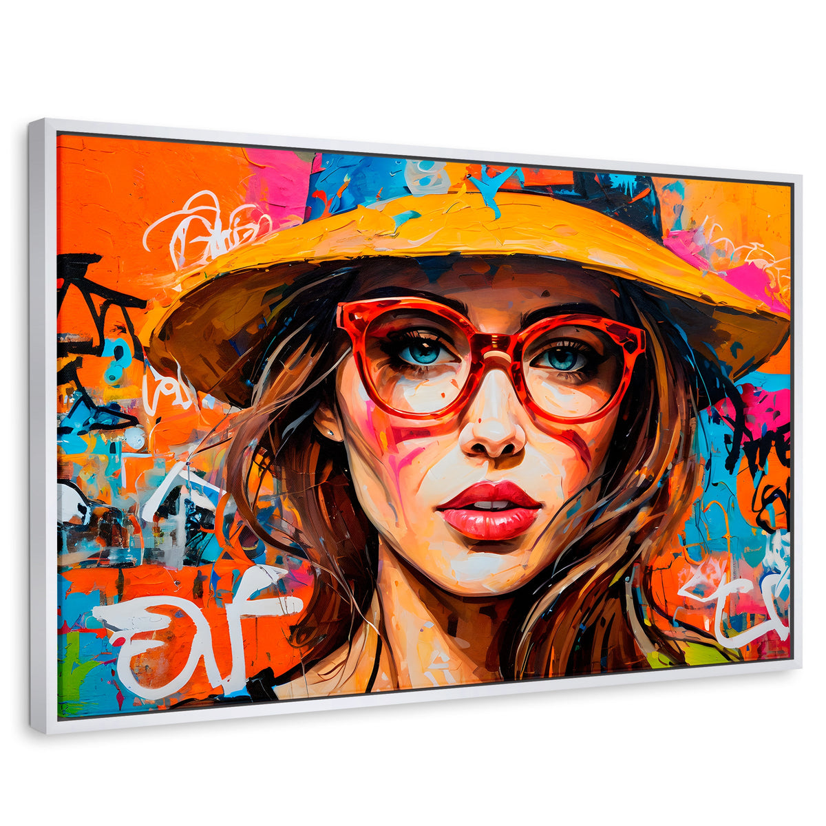 Cuadros Decorativos Canvas Revolution | Mujer Con Gafas | Rectangular | Portada | Marco Blanco