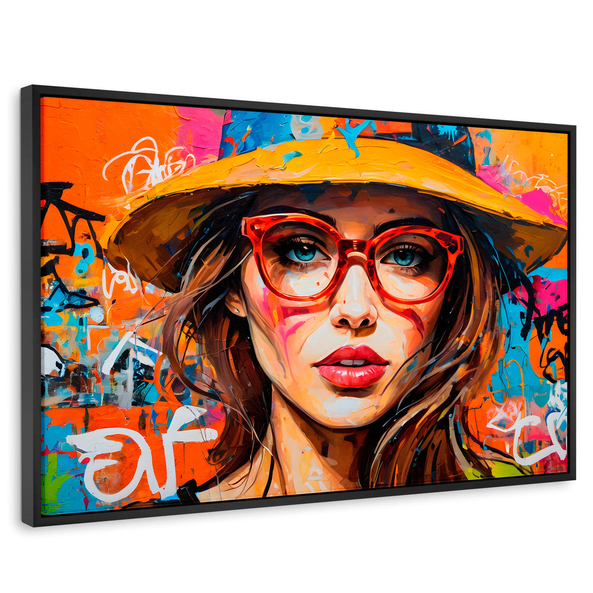 Cuadros Decorativos Canvas Revolution | Mujer Con Gafas | Rectangular | Portada | Marco Negro
