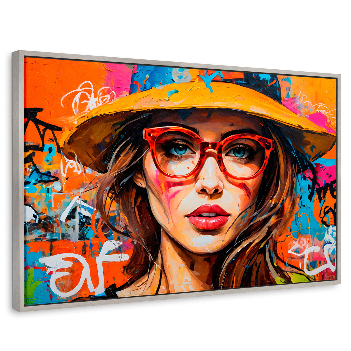 Cuadros Decorativos Canvas Revolution | Mujer Con Gafas | Rectangular | Portada | Marco Plateado