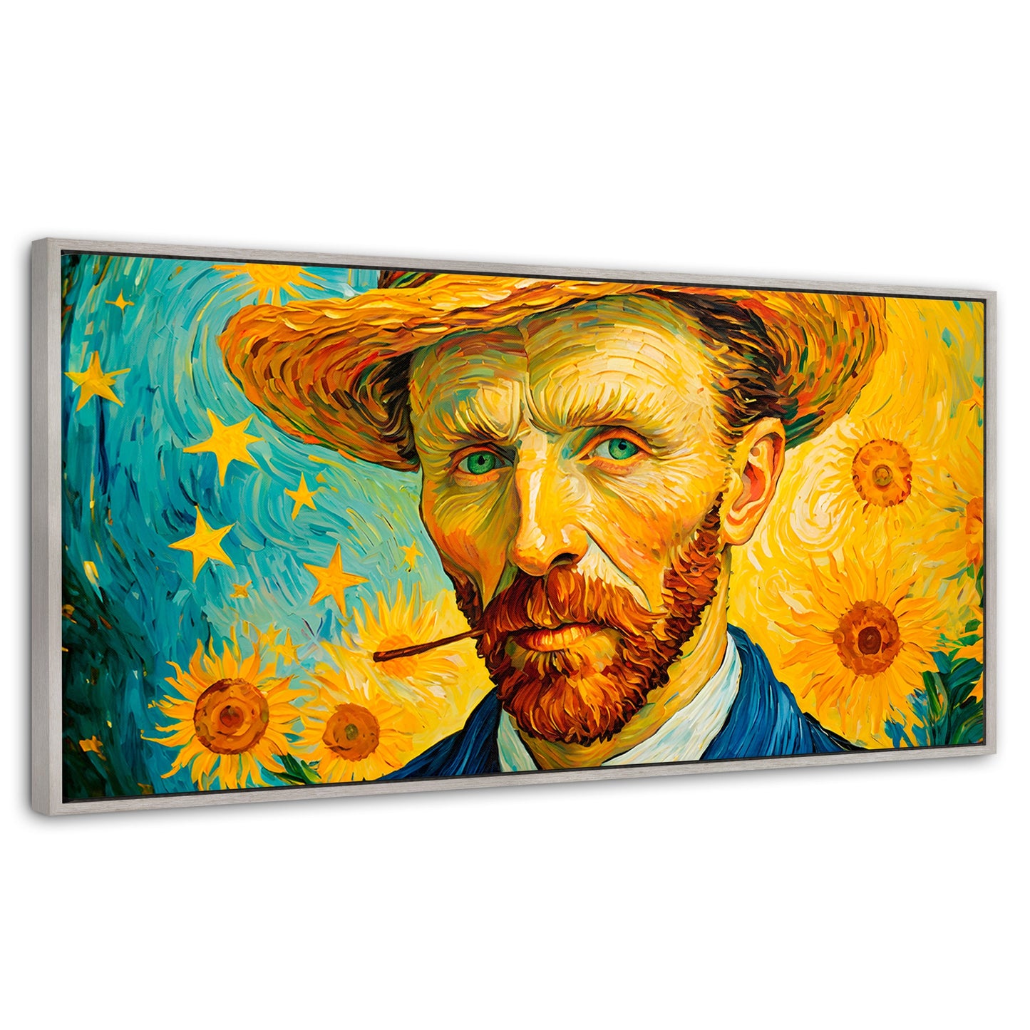 Cuadros Decorativos Canvas Revolution | Nocturno De Girasol | Panoramico | Portada | Marco Plateado