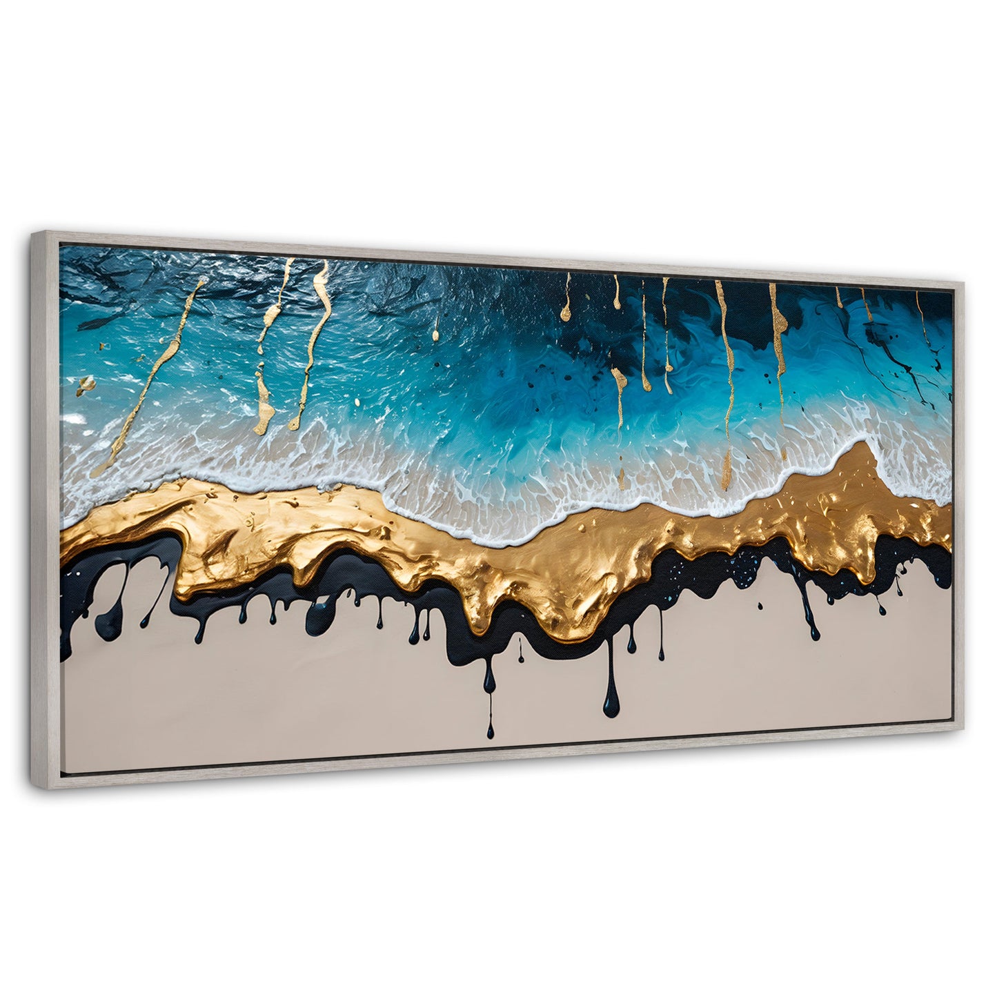 Cuadros Decorativos Canvas Revolution | Olas Azul Doradas | Panoramico | Portada
