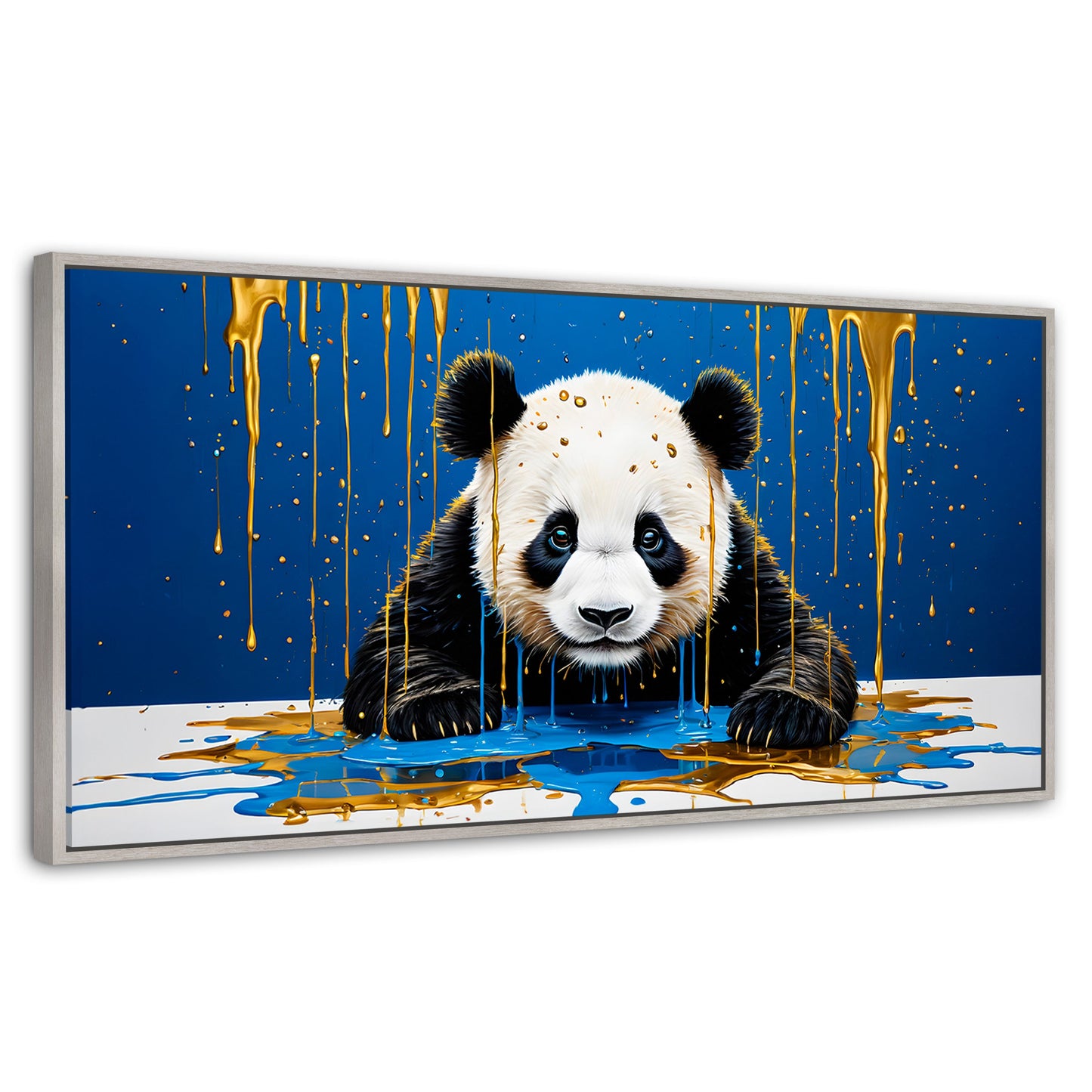 Cuadros Decorativos Canvas Revolution | Panda Azul Profundo | Panoramico | Portada | Marco Blanco
