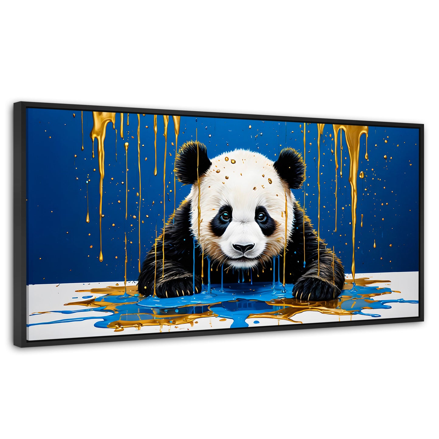 Cuadros Decorativos Canvas Revolution | Panda Azul Profundo | Panoramico | Portada | Marco Plateado