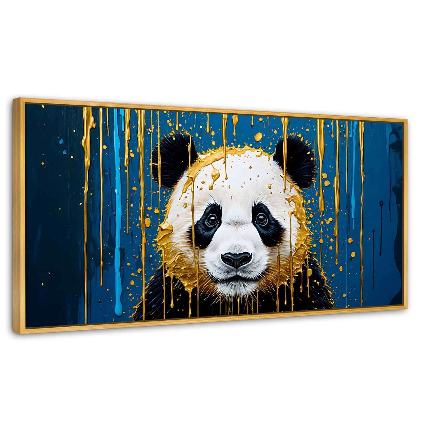 Cuadros Decorativos Canvas Revolution | Panda Lluvia Azul | Panoramico | Portada | Marco Madera