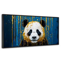 Cuadros Decorativos Canvas Revolution | Panda Lluvia Azul | Panoramico | Portada | Marco Plateado