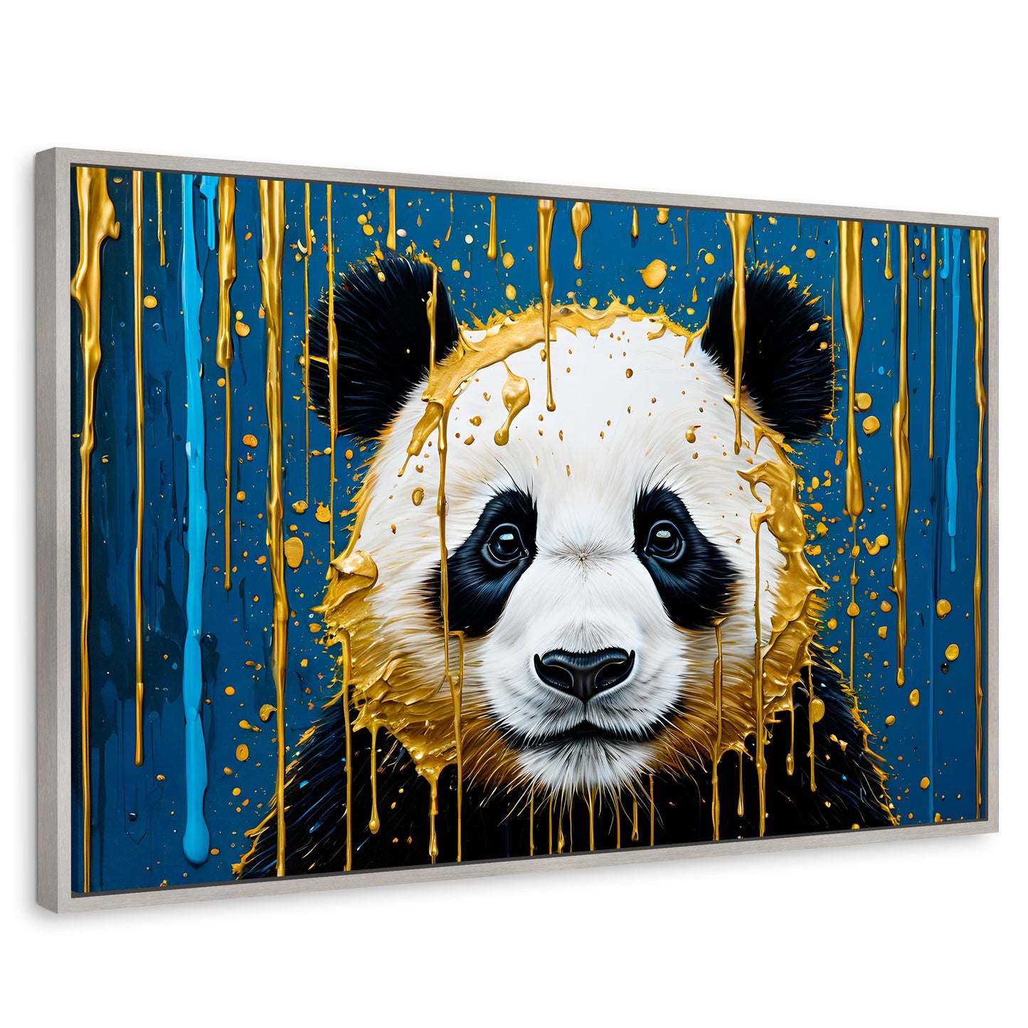 Cuadros Decorativos Canvas Revolution | Panda Lluvia Azul | Rectangular | Portada | Marco Plateado