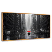 Cuadros Decorativos Canvas Revolution | Paraguas Rojo | Panoramico | Portada | Marco Negro