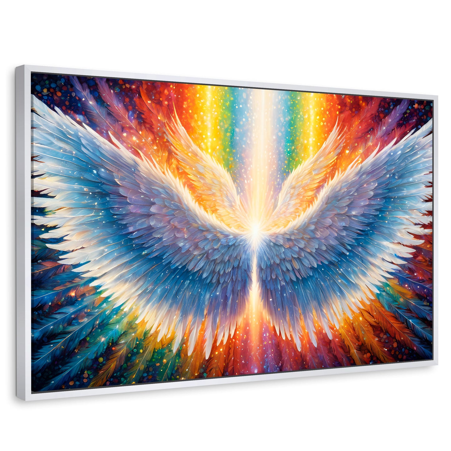 Cuadros Decorativos Canvas Revolution | Plumas De Luz | Rectangular | Portada | Marco Blanco