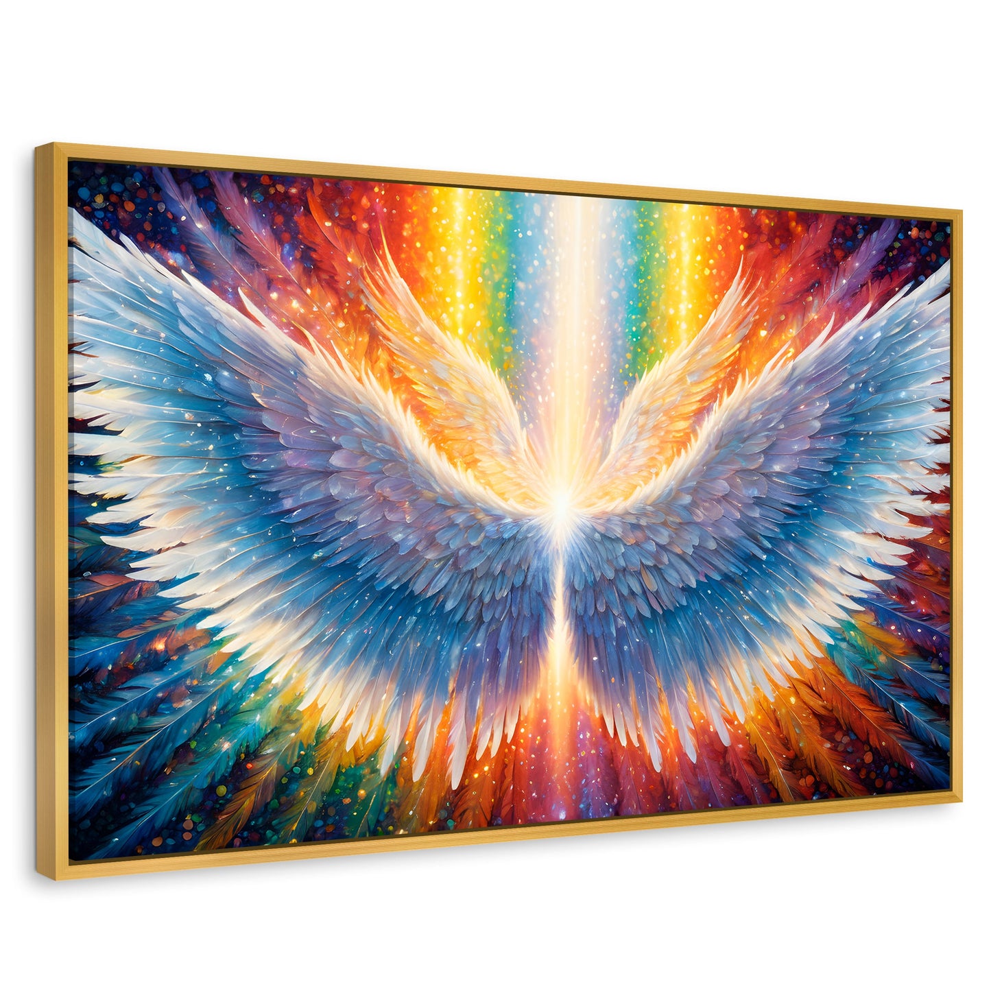 Cuadros Decorativos Canvas Revolution | Plumas De Luz | Rectangular | Portada | Marco Dorado