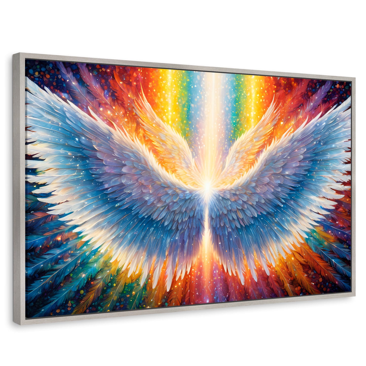 Cuadros Decorativos Canvas Revolution | Plumas De Luz | Rectangular | Portada | Marco Plateado
