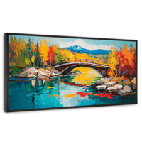 Cuadros Decorativos Canvas Revolution | Puente Otonal Aureo | Panoramico | Portada | Marco Negro