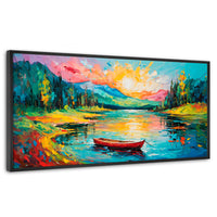 Cuadros Decorativos Canvas Revolution | Reflejos Bote Lago | Panoramico | Portada | Marco Negro